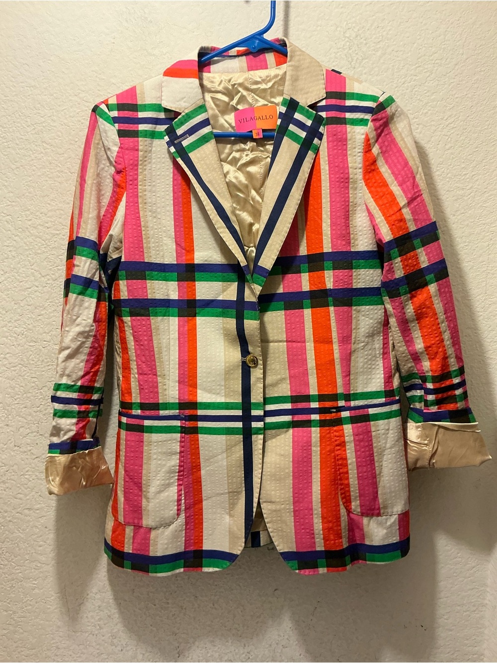 NWOT VILAGALLO plaid single breasted harlow blazer in herne size 38 - Picture 3 of 9